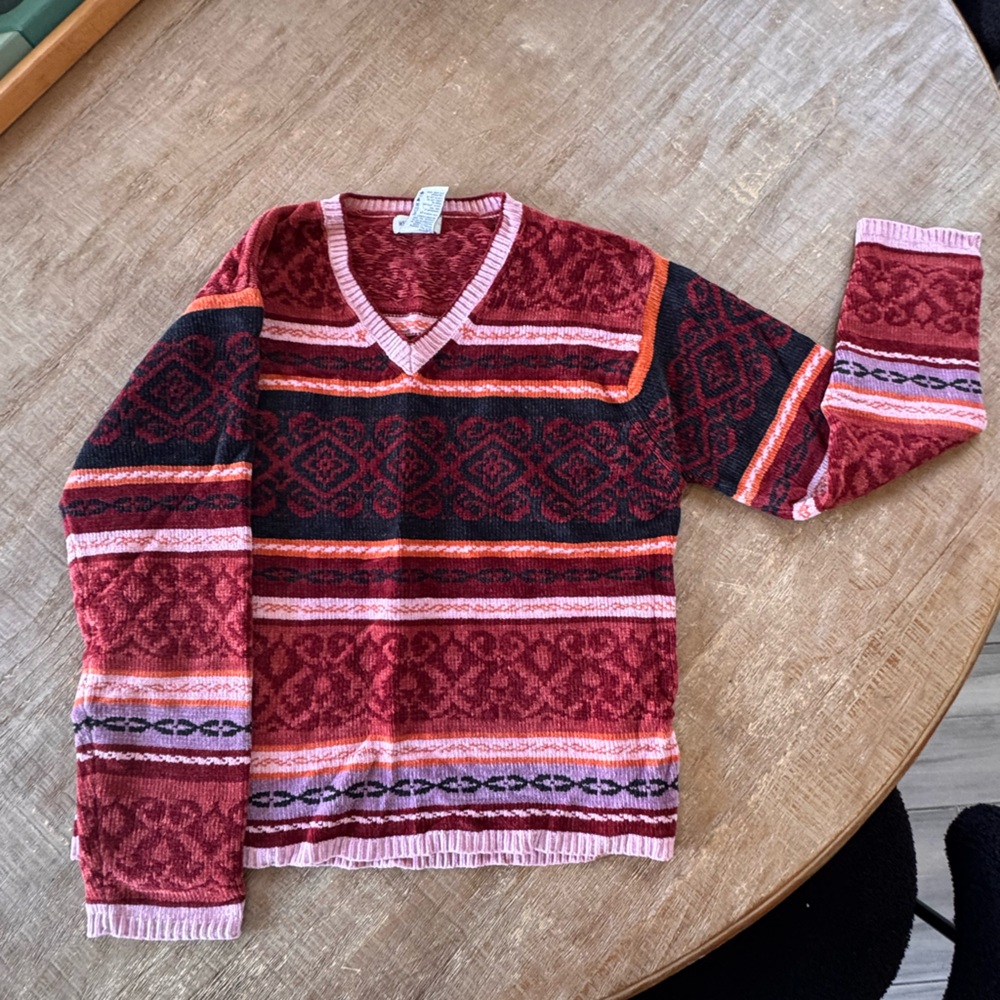 Vintage 90s White Stag Chenille Knit Sweater Rose‎ Boho Grandmacore L